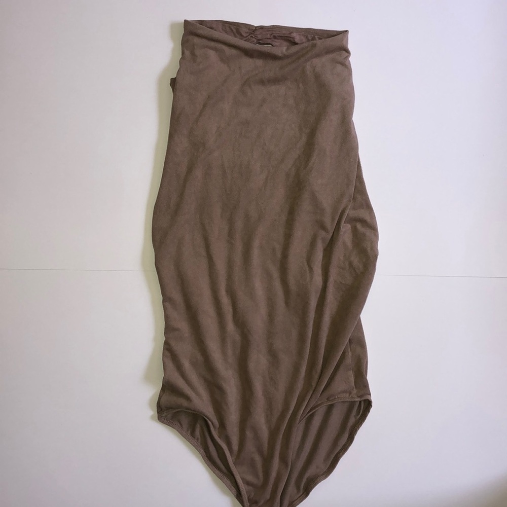 3/$25 Tan Suede Bodysuit with Open Back Medium